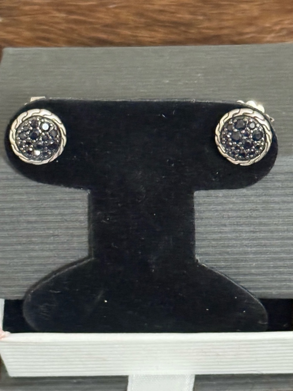SOLD—-John Hardy Black Sapphire Round Stud Earrings